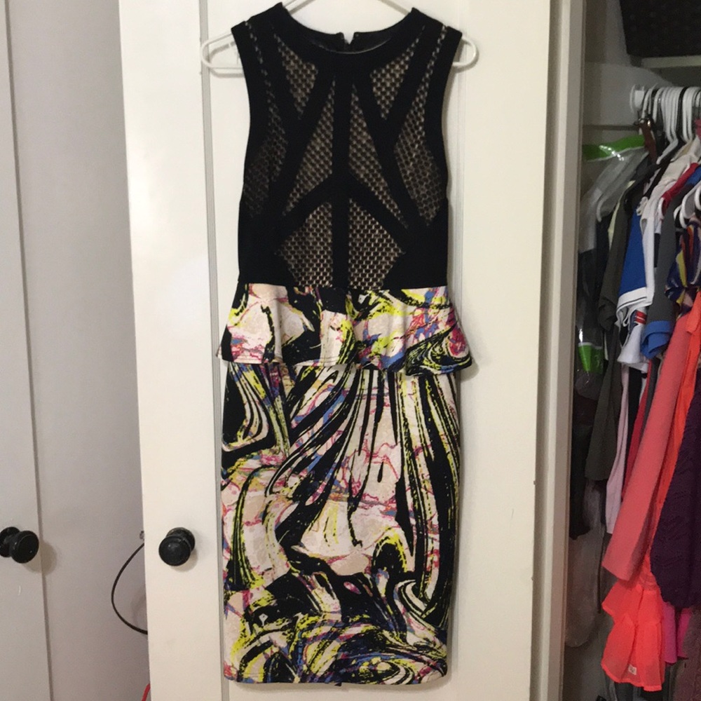 Bebe Multi Color Peplum Dress
